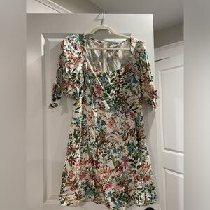 & Other Stories Printed Square Neck Linen Mini Dress Size 10